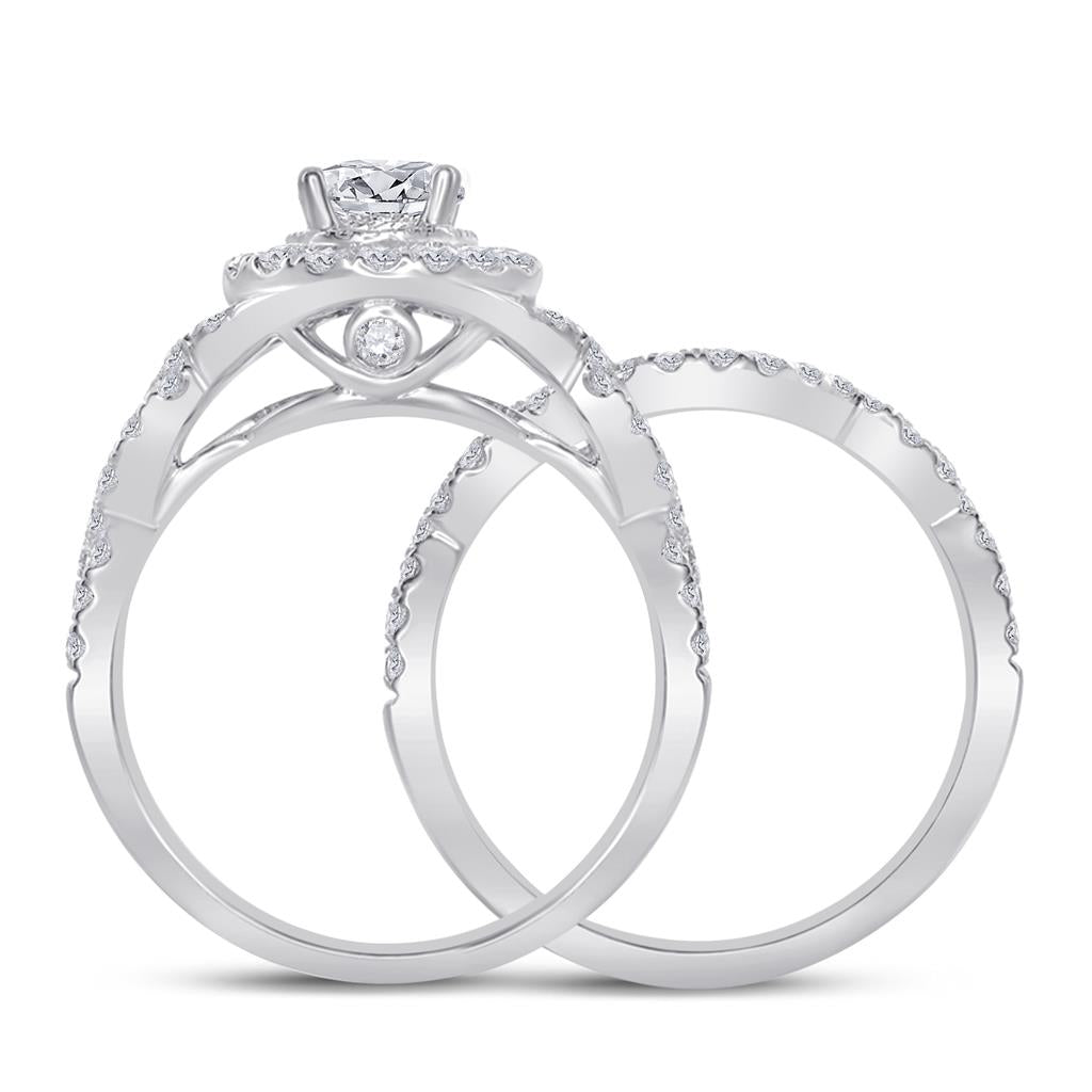 14k White Gold Round Diamond Bridal Wedding Ring Set 2 Cttw (Certified)