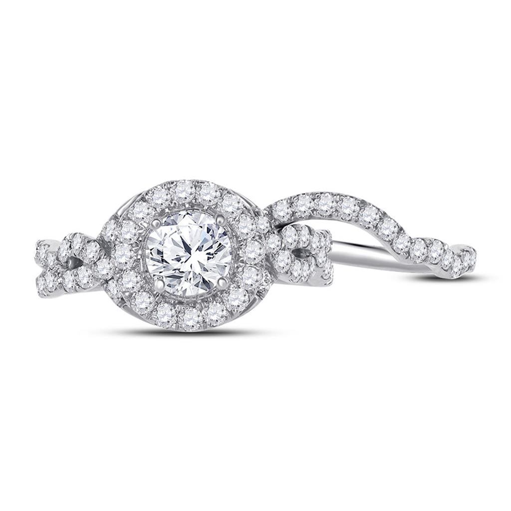 14k White Gold Round Diamond Bridal Wedding Ring Set 2 Cttw (Certified)