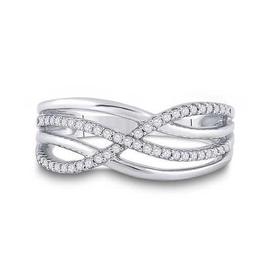 14k White Gold Round Diamond Crossover Woven Band 1/5 Cttw