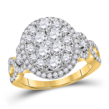14k Yellow Gold Round Diamond Oval Cluster Ring 1-1/2 Cttw