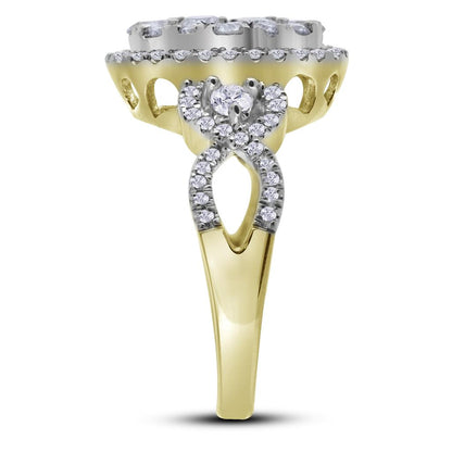 14k Yellow Gold Round Diamond Oval Cluster Ring 1-1/2 Cttw