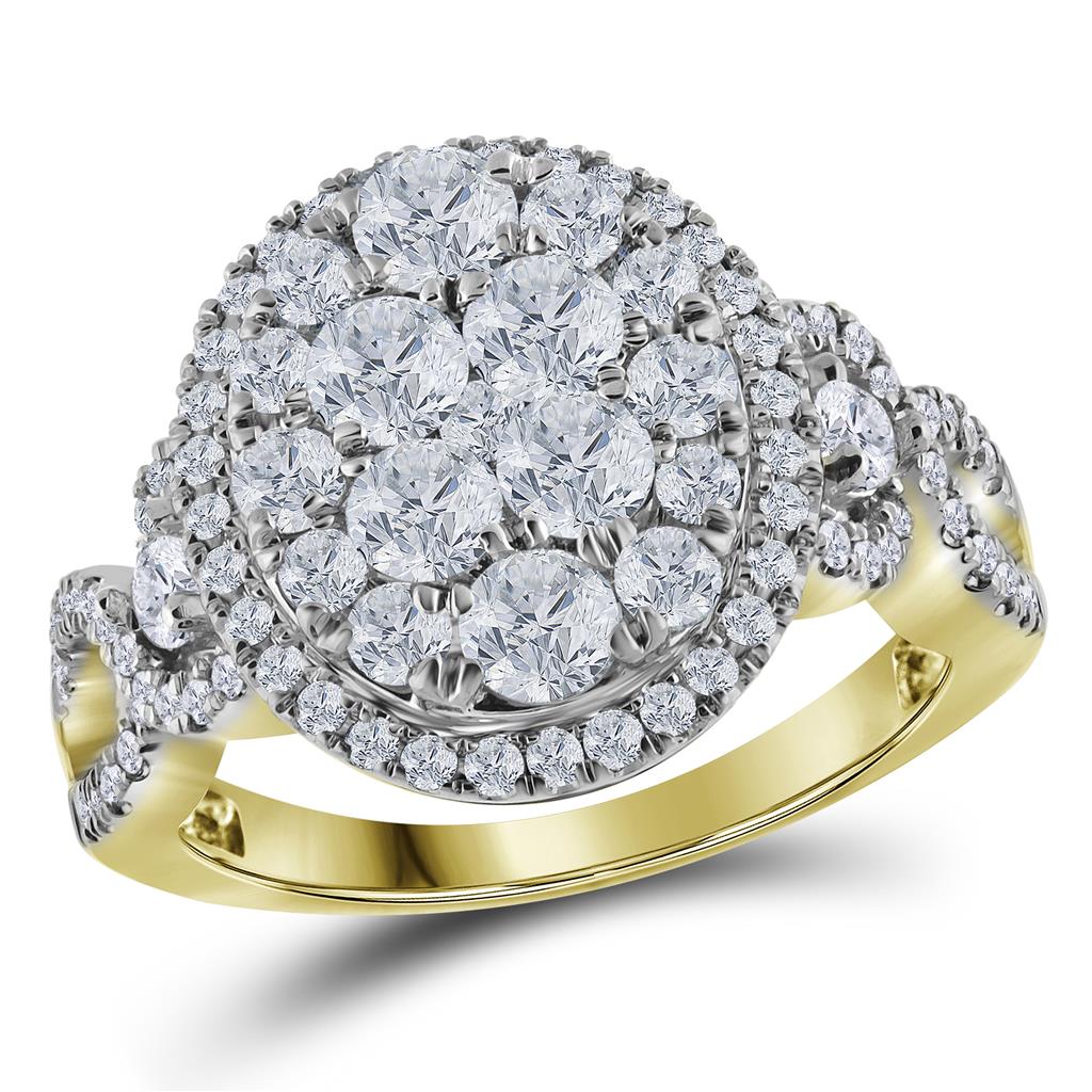 14k Yellow Gold Round Diamond Oval Cluster Ring 1-1/2 Cttw