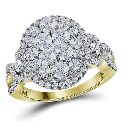 14k Yellow Gold Round Diamond Oval Cluster Ring 1-1/2 Cttw