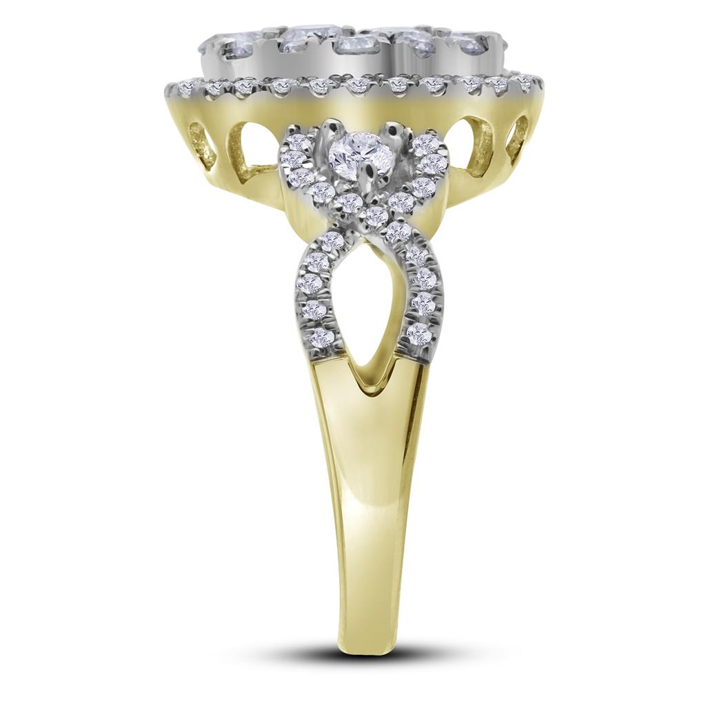 14k Yellow Gold Round Diamond Oval Cluster Ring 1-1/2 Cttw