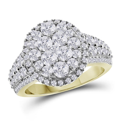 14k Yellow Gold Round Diamond Oval Cluster Ring 1-3/4 Cttw