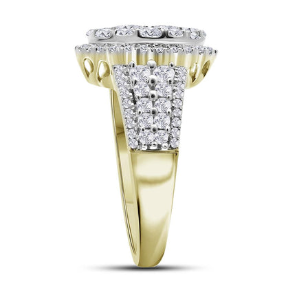 14k Yellow Gold Round Diamond Oval Cluster Ring 1-3/4 Cttw