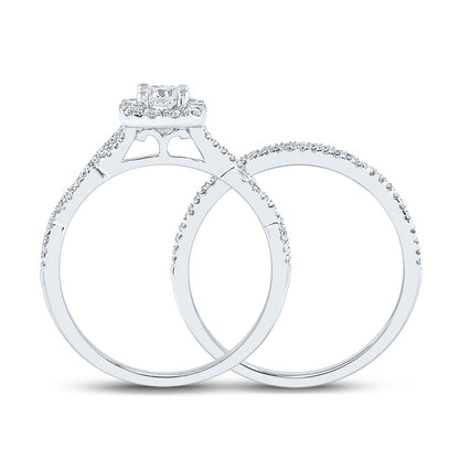 14k White Gold Round Diamond Twist Halo Bridal Wedding Ring Set 5/8 Cttw (Certified)