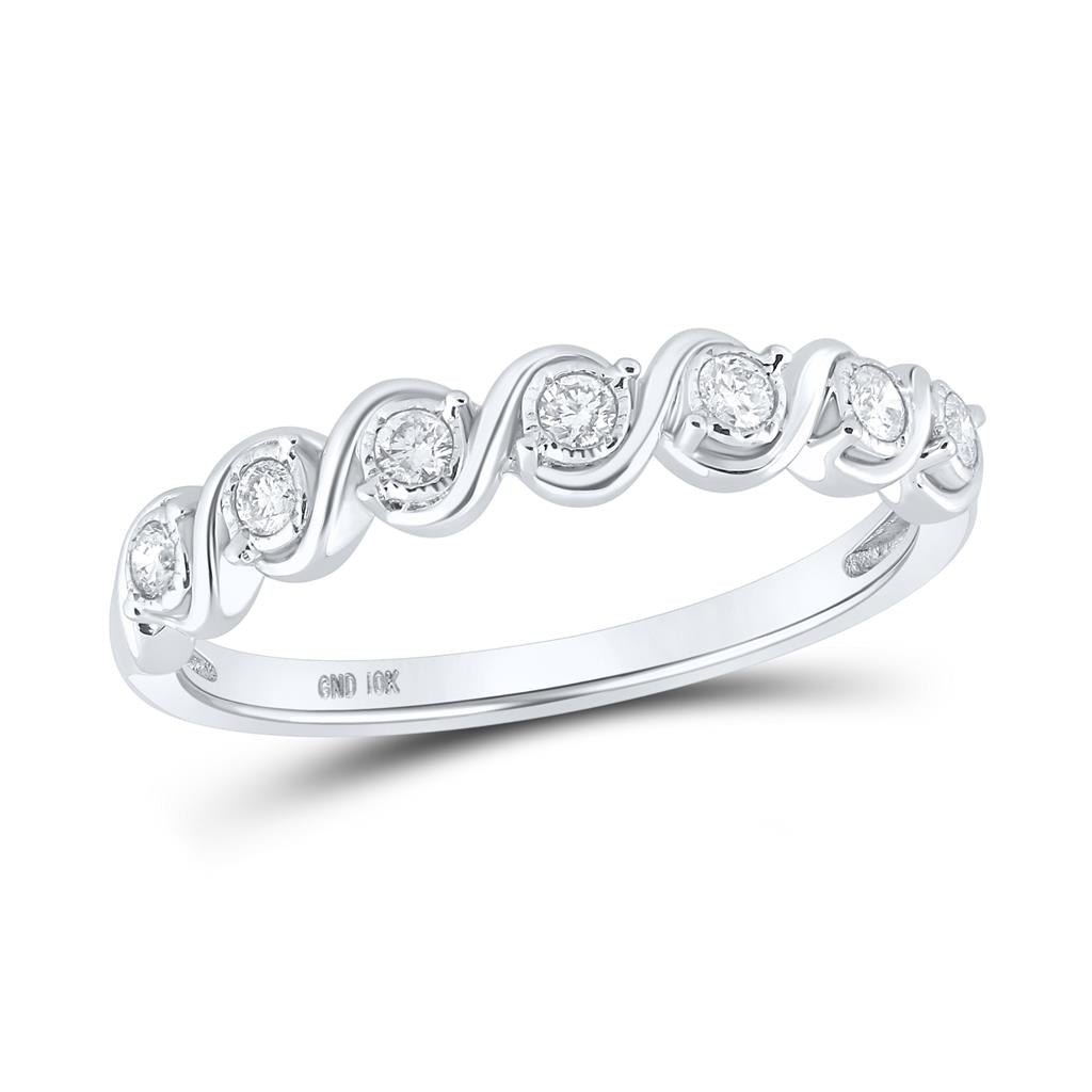 14k White Gold Round Diamond Band Ring 1/6 Cttw