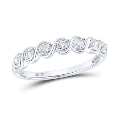 14k White Gold Round Diamond Band Ring 1/6 Cttw