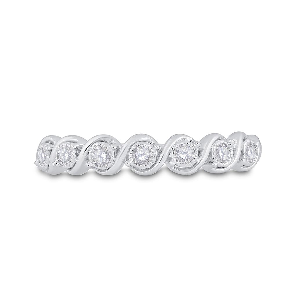 14k White Gold Round Diamond Band Ring 1/6 Cttw