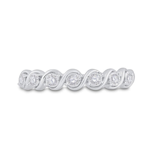 14k White Gold Round Diamond Band Ring 1/6 Cttw