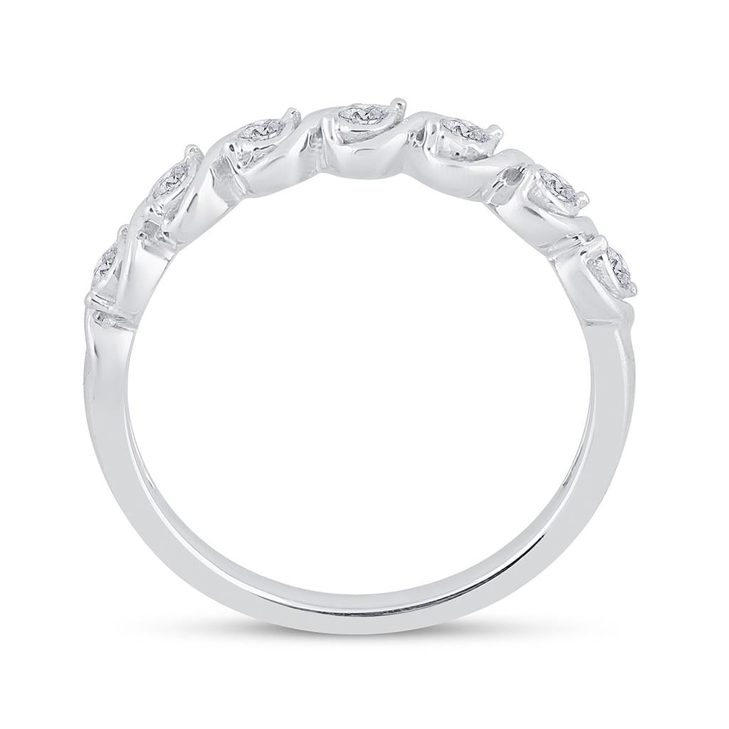 14k White Gold Round Diamond Band Ring 1/6 Cttw