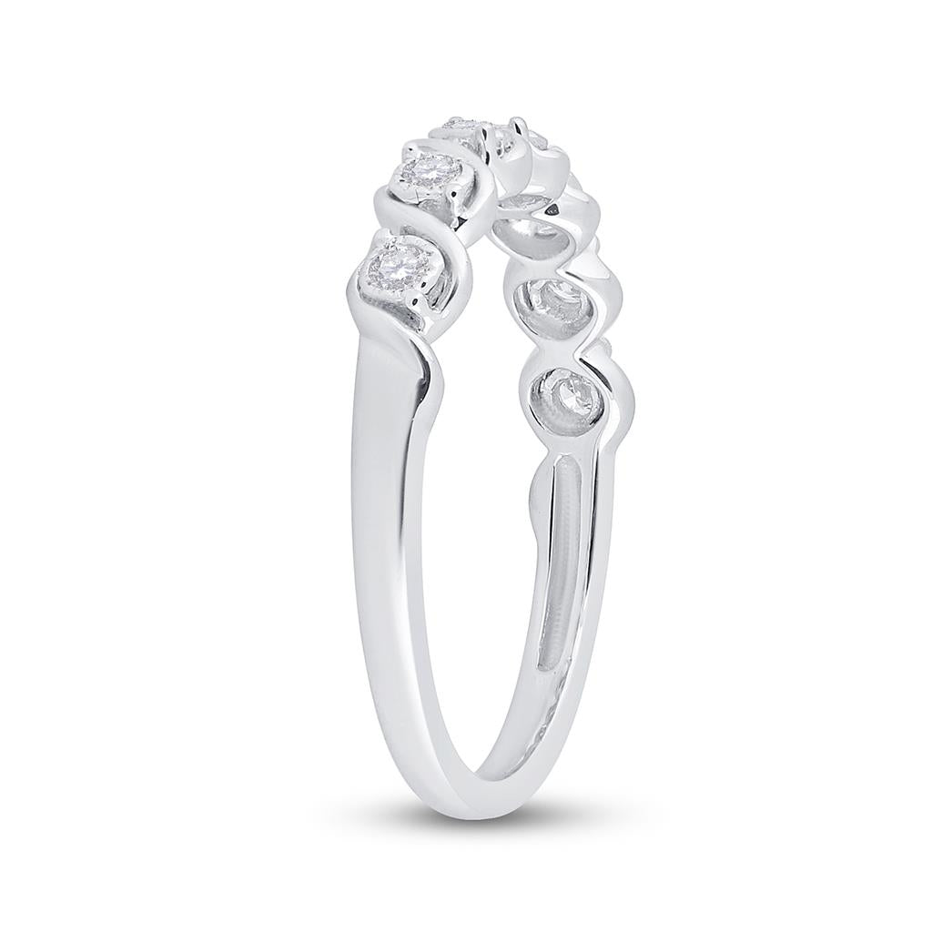 14k White Gold Round Diamond Band Ring 1/6 Cttw