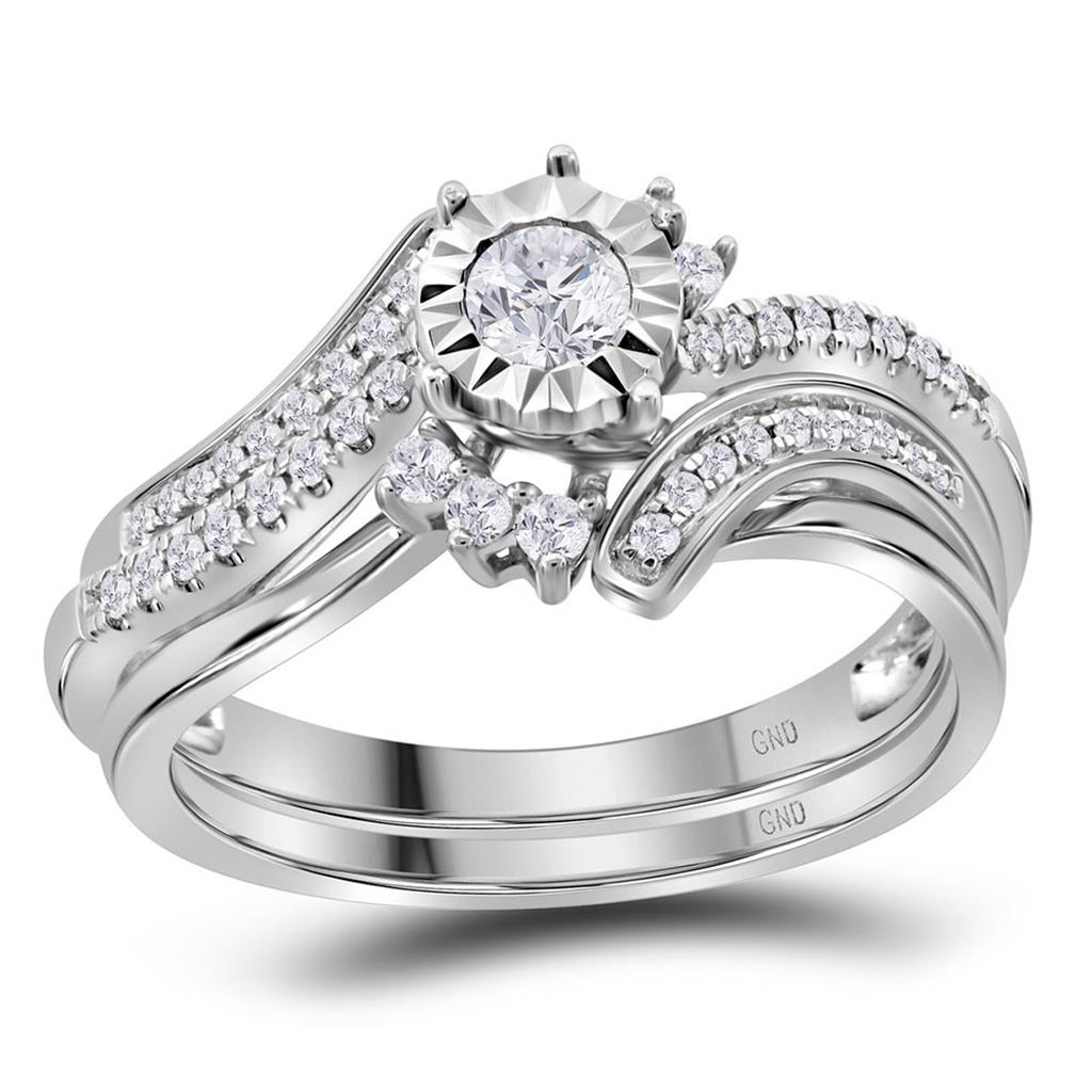 14k White Gold Round Diamond Bridal Wedding Ring Set 3/8 Cttw (Certified)
