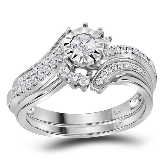 14k White Gold Round Diamond Bridal Wedding Ring Set 3/8 Cttw (Certified)