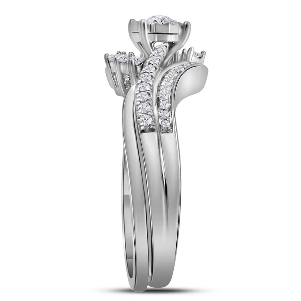 14k White Gold Round Diamond Bridal Wedding Ring Set 3/8 Cttw (Certified)