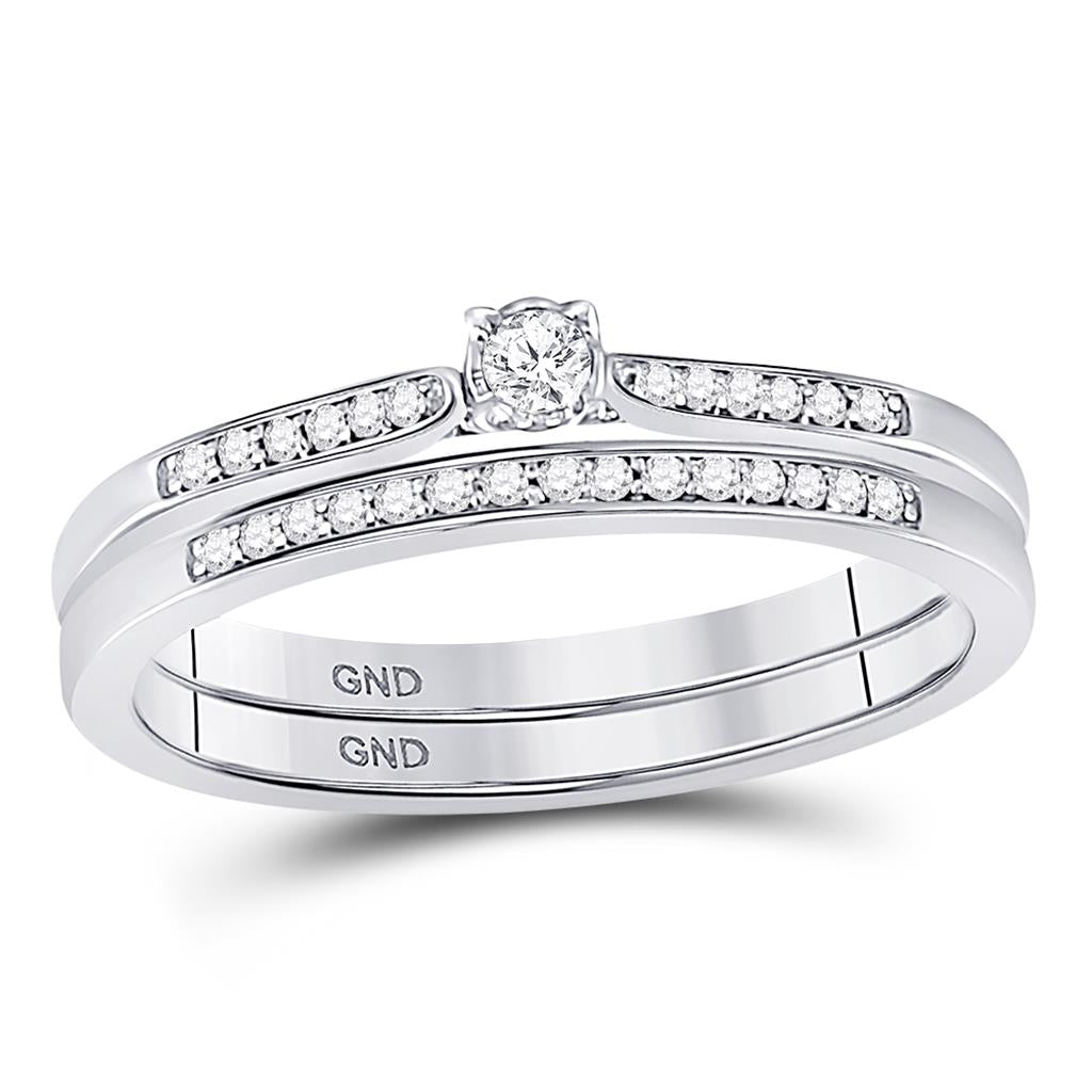 14k White Gold Round Diamond Bridal Wedding Ring Set 1/8 Cttw