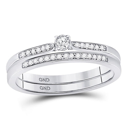 14k White Gold Round Diamond Bridal Wedding Ring Set 1/8 Cttw