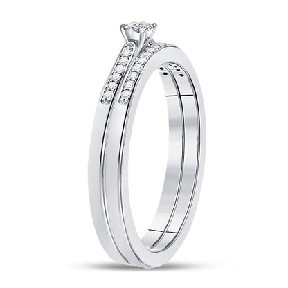 14k White Gold Round Diamond Bridal Wedding Ring Set 1/8 Cttw