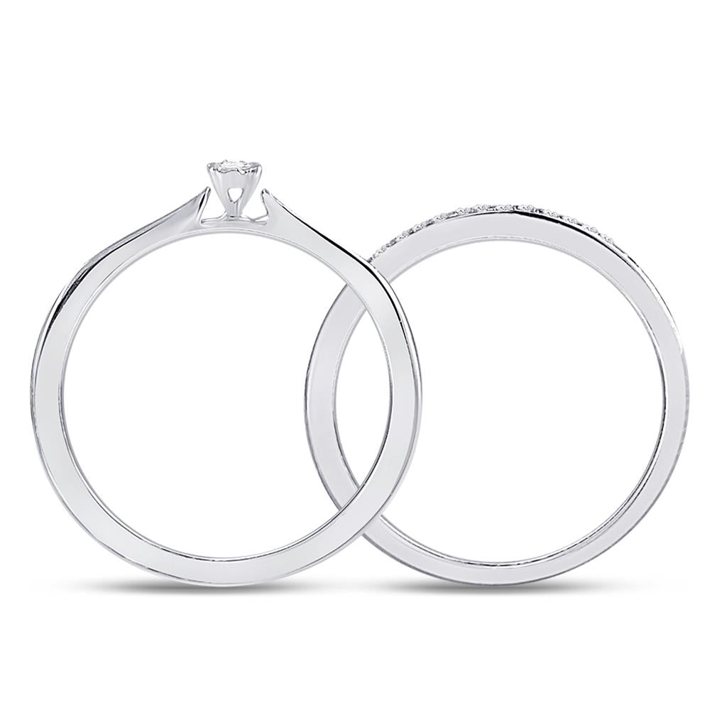 14k White Gold Round Diamond Bridal Wedding Ring Set 1/8 Cttw