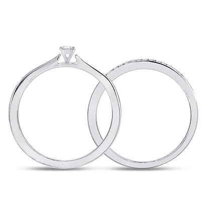 14k White Gold Round Diamond Bridal Wedding Ring Set 1/8 Cttw