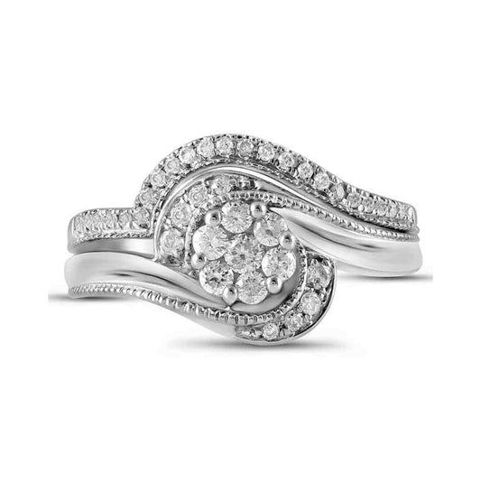 14k White Gold Round Diamond Bridal Wedding Ring Set 3/8 Cttw