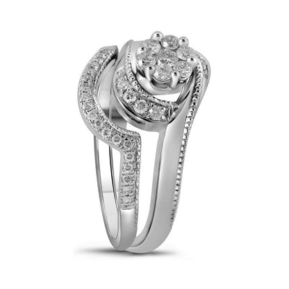 14k White Gold Round Diamond Bridal Wedding Ring Set 3/8 Cttw