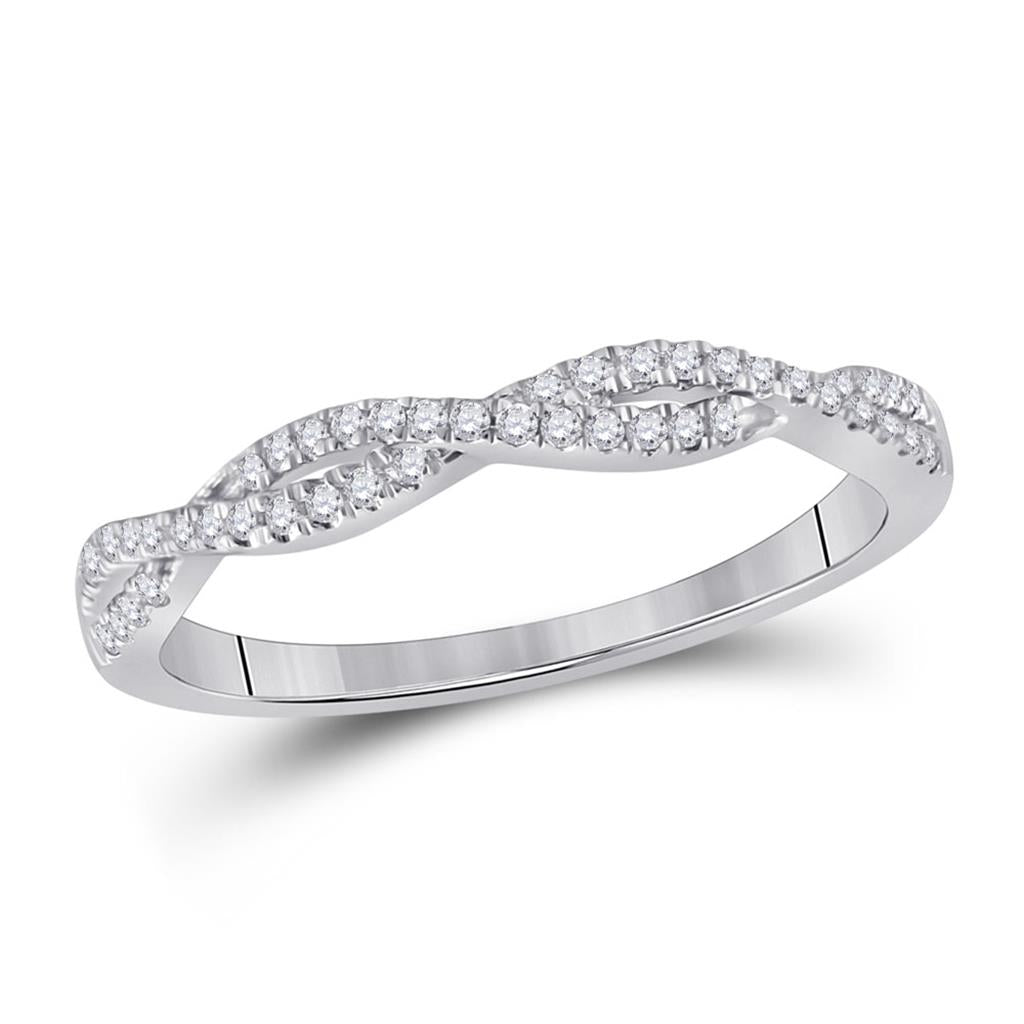 14k White Gold Round Diamond Twist Stackable Band Ring 1/6 Cttw