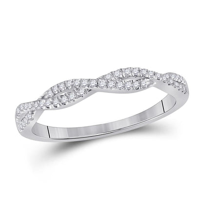 14k White Gold Round Diamond Twist Stackable Band Ring 1/6 Cttw