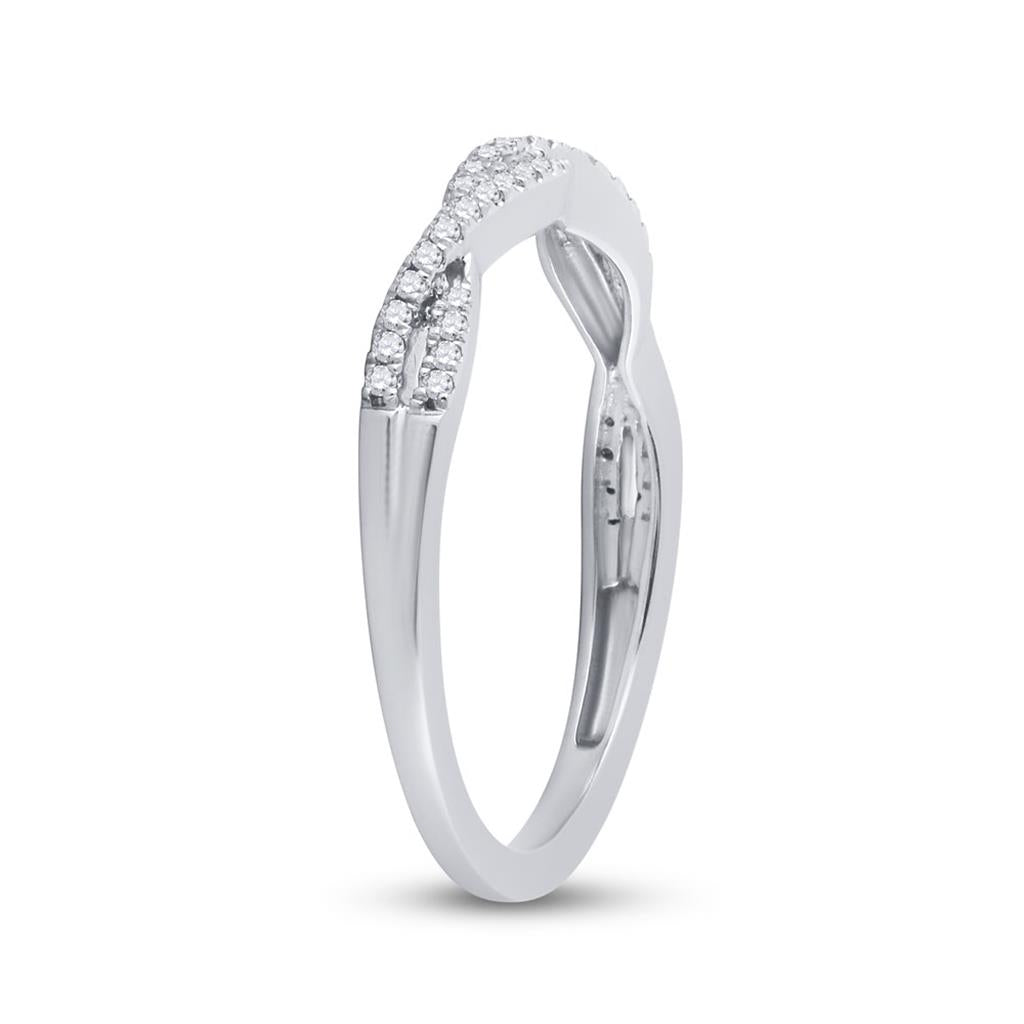 14k White Gold Round Diamond Twist Stackable Band Ring 1/6 Cttw