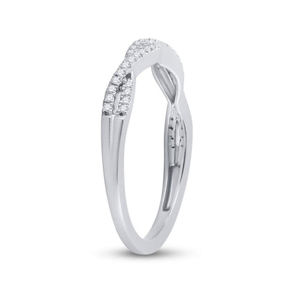 14k White Gold Round Diamond Twist Stackable Band Ring 1/6 Cttw