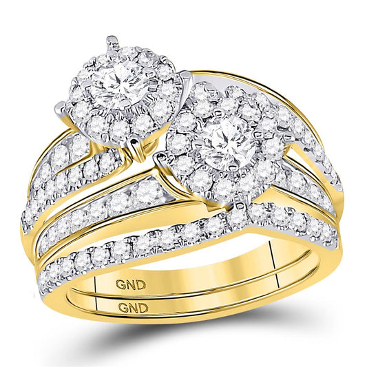 14k Yellow Gold Round Diamond 2-Stone Bridal Wedding Ring Set 1-3/4 Cttw (Certified)
