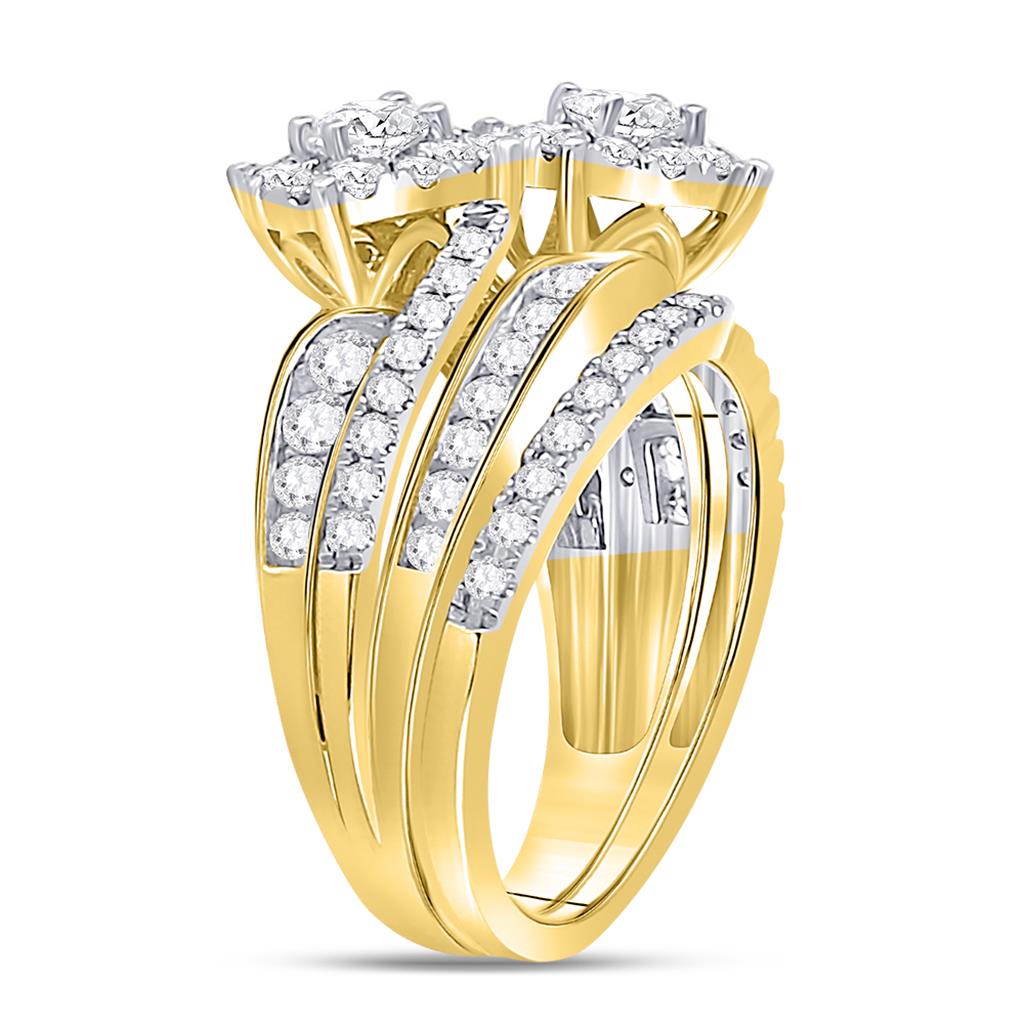 14k Yellow Gold Round Diamond 2-Stone Bridal Wedding Ring Set 1-3/4 Cttw (Certified)