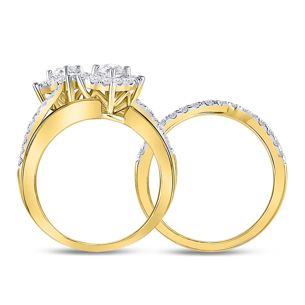 14k Yellow Gold Round Diamond 2-Stone Bridal Wedding Ring Set 1-3/4 Cttw (Certified)