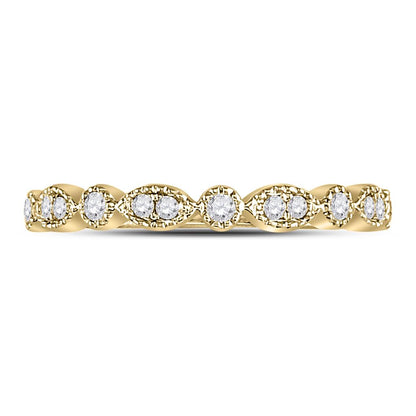 14k Yellow Gold Round Diamond Milgrain Stackable Band Ring 1/6 Cttw