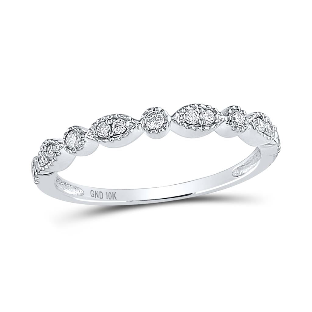 14k White Gold Round Diamond Milgrain Stackable Band Ring 1/6 Cttw