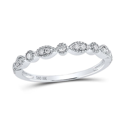 14k White Gold Round Diamond Marquise Dot Stackable Band Ring 1/6 Cttw