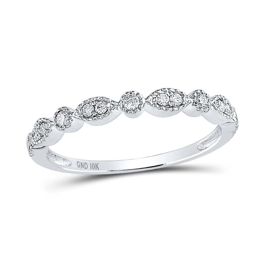 14k White Gold Round Diamond Marquise Dot Stackable Band Ring 1/6 Cttw