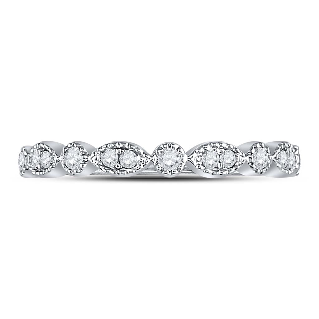 14k White Gold Round Diamond Milgrain Stackable Band Ring 1/6 Cttw