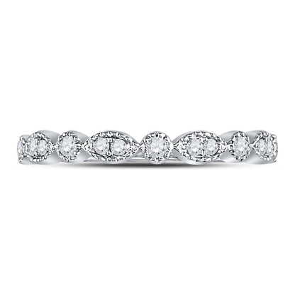 14k White Gold Round Diamond Marquise Dot Stackable Band Ring 1/6 Cttw