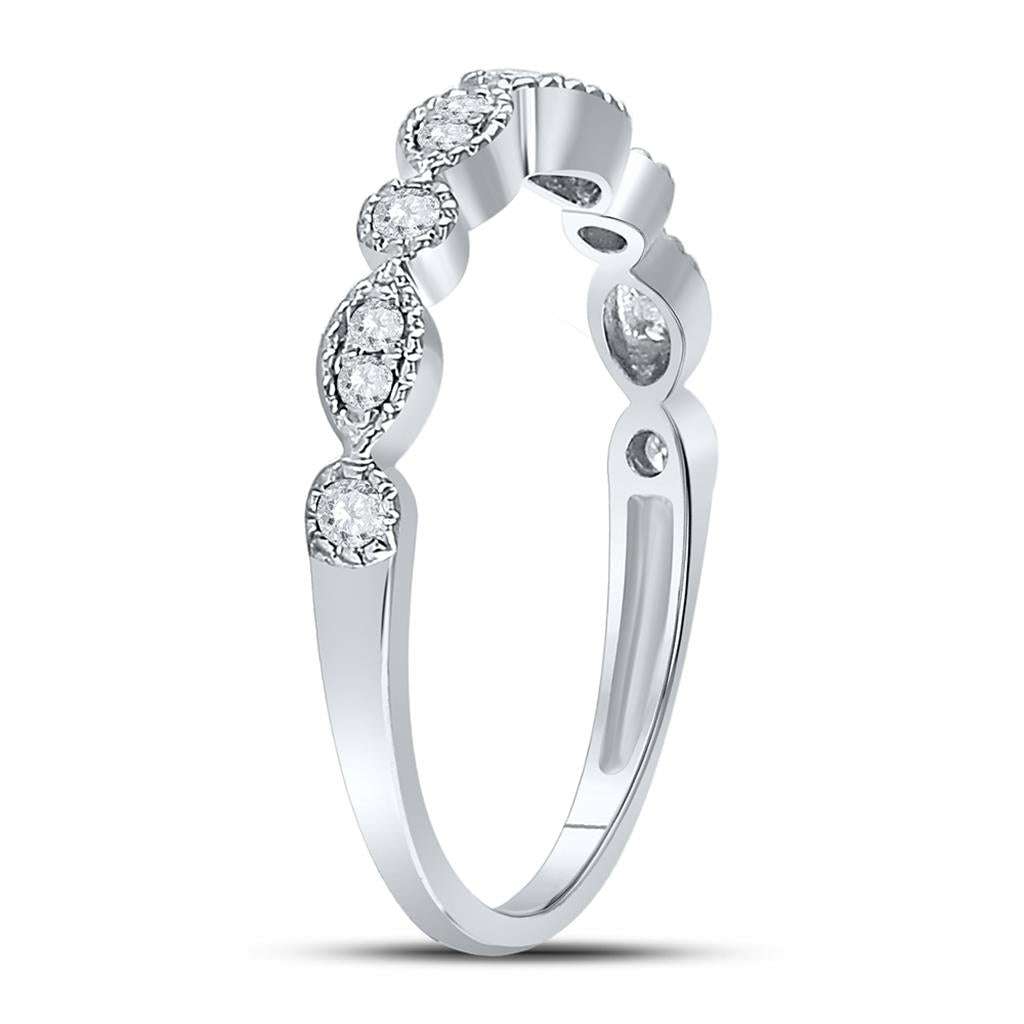 14k White Gold Round Diamond Marquise Dot Stackable Band Ring 1/6 Cttw