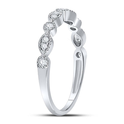 14k White Gold Round Diamond Marquise Dot Stackable Band Ring 1/6 Cttw