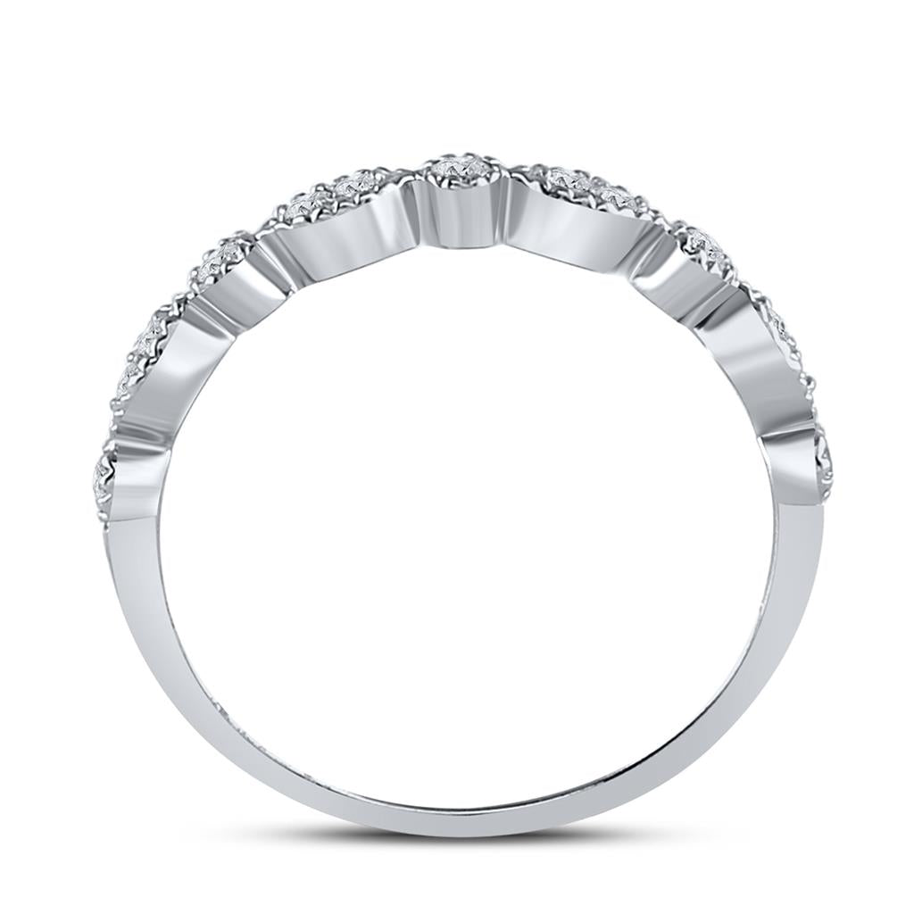 14k White Gold Round Diamond Milgrain Stackable Band Ring 1/6 Cttw