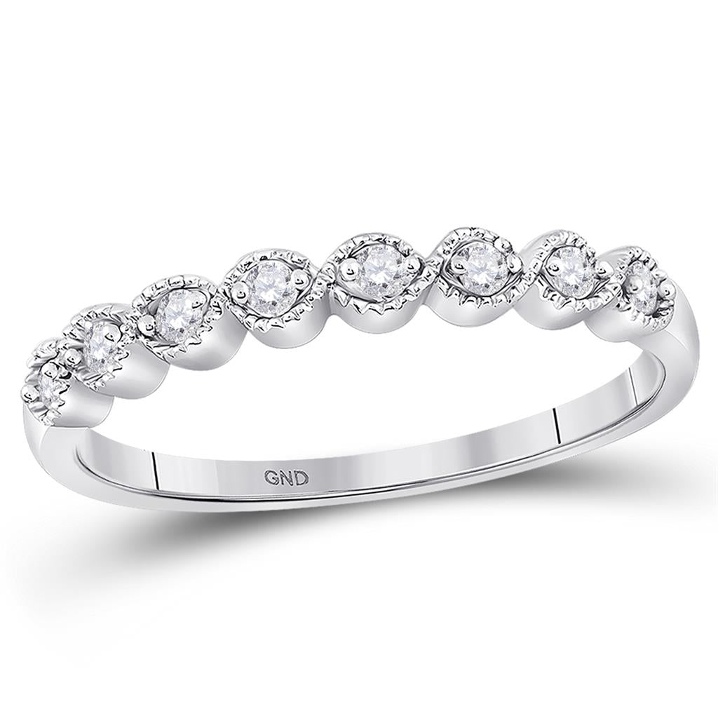 14k White Gold Round Diamond Stackable Band Ring 1/10 Cttw