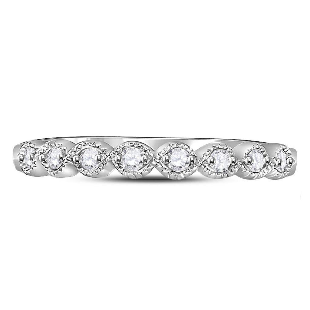 14k White Gold Round Diamond Stackable Band Ring 1/10 Cttw