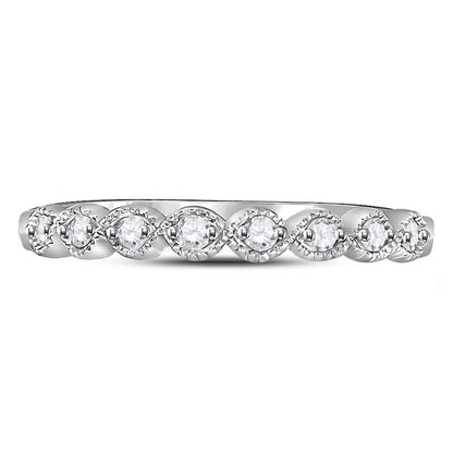 14k White Gold Round Diamond Stackable Band Ring 1/10 Cttw
