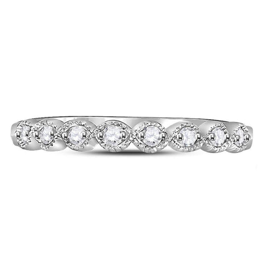 14k White Gold Round Diamond Stackable Band Ring 1/10 Cttw