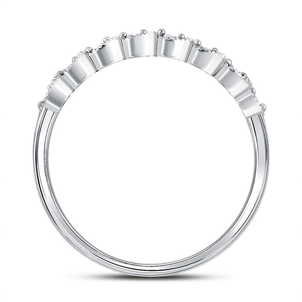 14k White Gold Round Diamond Stackable Band Ring 1/10 Cttw