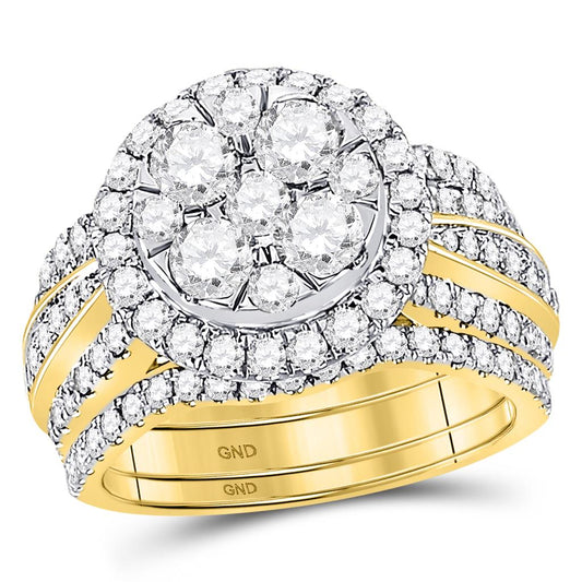 14k Yellow Gold Round Diamond 3-Piece Bridal Wedding Ring Set 2-1/2 Cttw