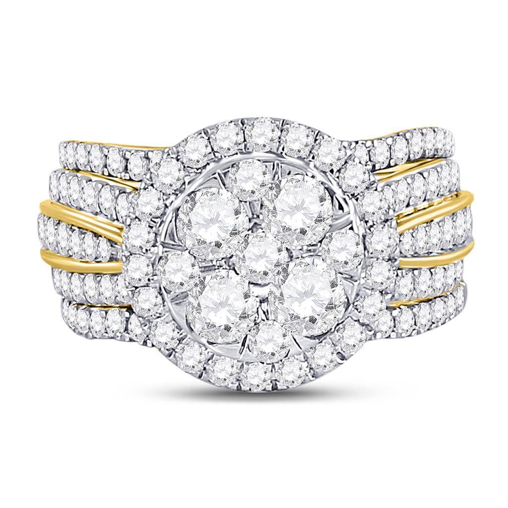 14k Yellow Gold Round Diamond 3-Piece Bridal Wedding Ring Set 2-1/2 Cttw